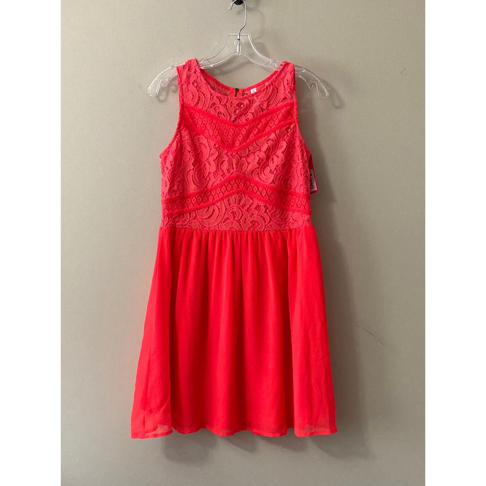 Xhilaration Neon Coral Pink Lace Sleeveless Mini Dress Size Medium NWT